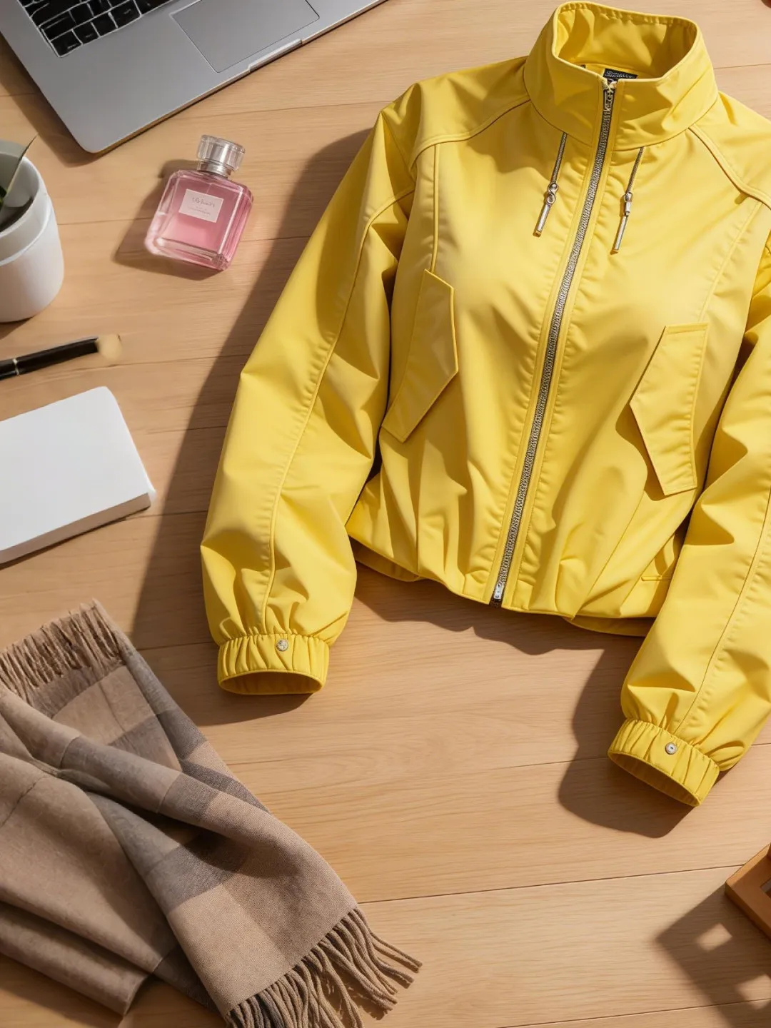 

Korean Style Stand Collar Versatile Short Casual Fashionable Women's Jacket Spring New Arrival Breathable Zipper Closure Coat