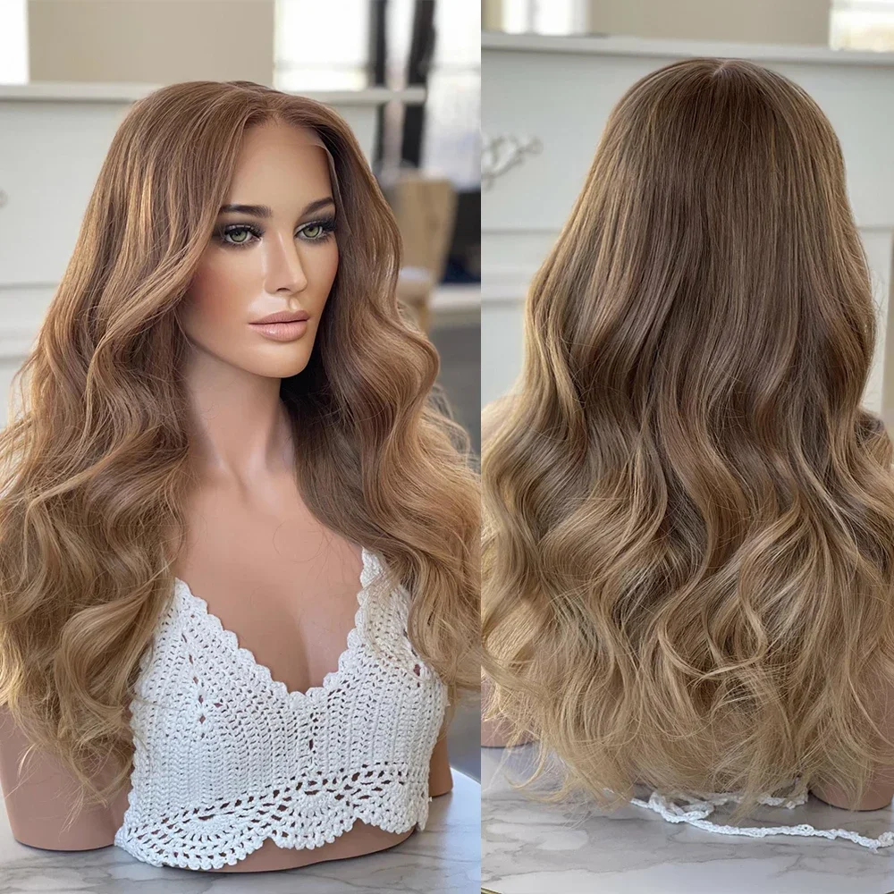 180Density Ombre Brown 26Inch Preplucked Wave 5x5 Silk Base Jewish Human Hair Wig Baby Hair HD Lace European Hair Glueless Daily