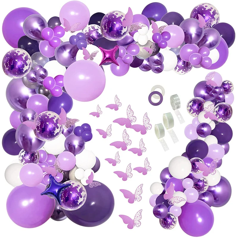 

Metal Purple Balloons Arch Purple Gold White Macaron Purple Balloons Garland for Wedding Party Backdrop Decor