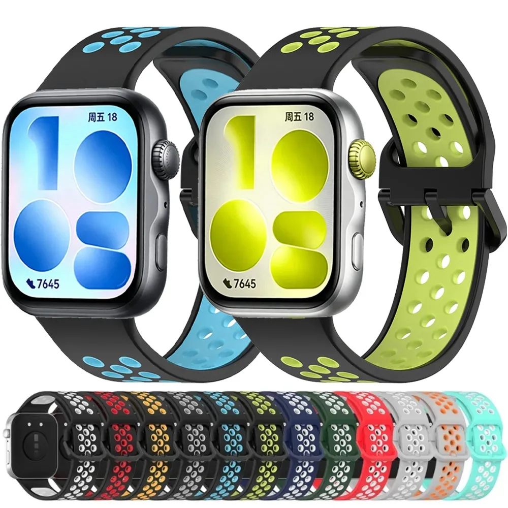 Zweifarbiges Silikonarmband für Huawei Watch Fit 5-5 Pro 4-4Pro Sportarmband Atmungsaktives Uhrenband für Huawei Watch Fit 3 Correa