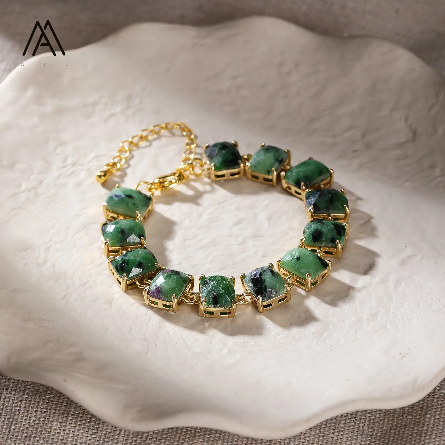 Faceted Natural Stone Bracelet Women Bangle Openwork Gallery Fashion Jewelry Gemstone Bracelet for Women Gift 18K Gold Plated