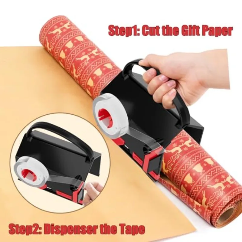 

Heavy-duty manual wrapping cutter with built-in tape dispenser, adjustable, precise straight cuts for home, office & holiday use