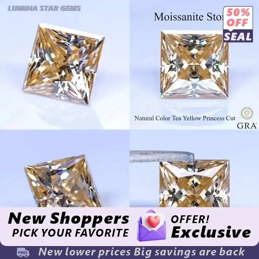 

Искусственный муассанит натурального чайного желтого цвета, огранка «Принцесса», для изготовления женских украшений и подвесок, с сертификатом подлинности.