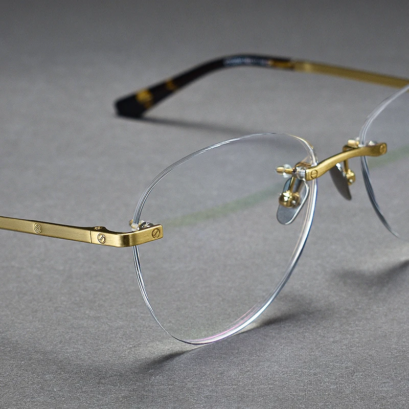 Pilot Men Rimless Glasses Pure Titanium Eyeglasses With Prescription Recipe Lenses Myopia Progressive Eyewear Anti-Reflection UV