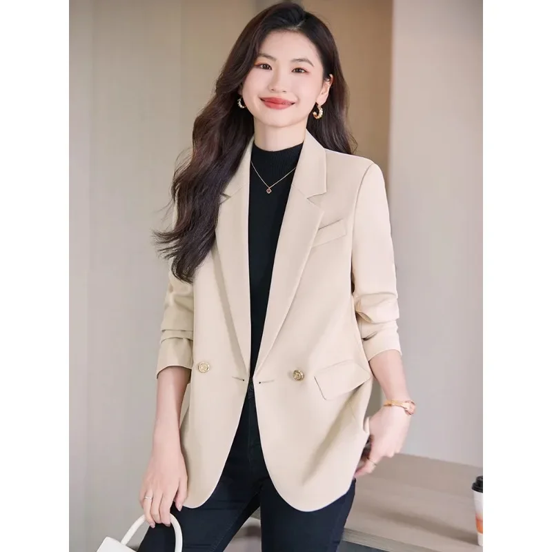 Blazer à simple boutonnage pour femme, manteau à manches longues, veste décontractée pour femme, noir, rose, abricot, mode automne et hiver