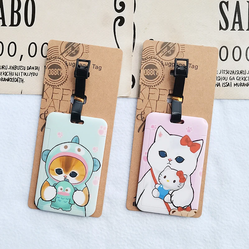 New Creative Kawaii Cat Luggage Tag Suitcase ID Address Card Holder Travel Essentials Portable Carrier Name Tag Knapsack Pendent