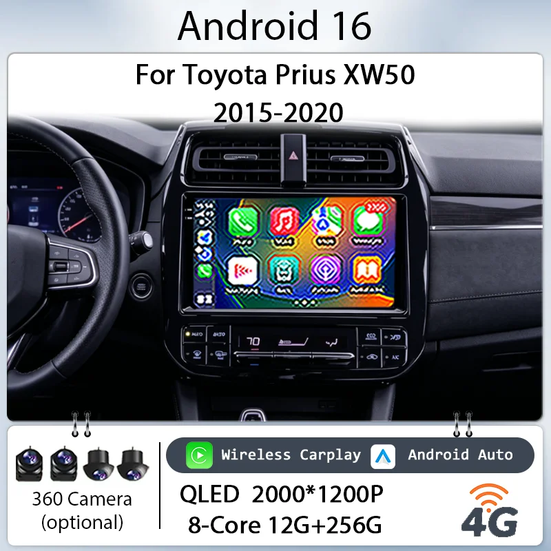 

9" Android 16 for Toyota Prius XW50 2015-2020 Car Radio Multimedia Player Wireless CarPlay GPS BT 4G DSP IPS Touch Screen QLED