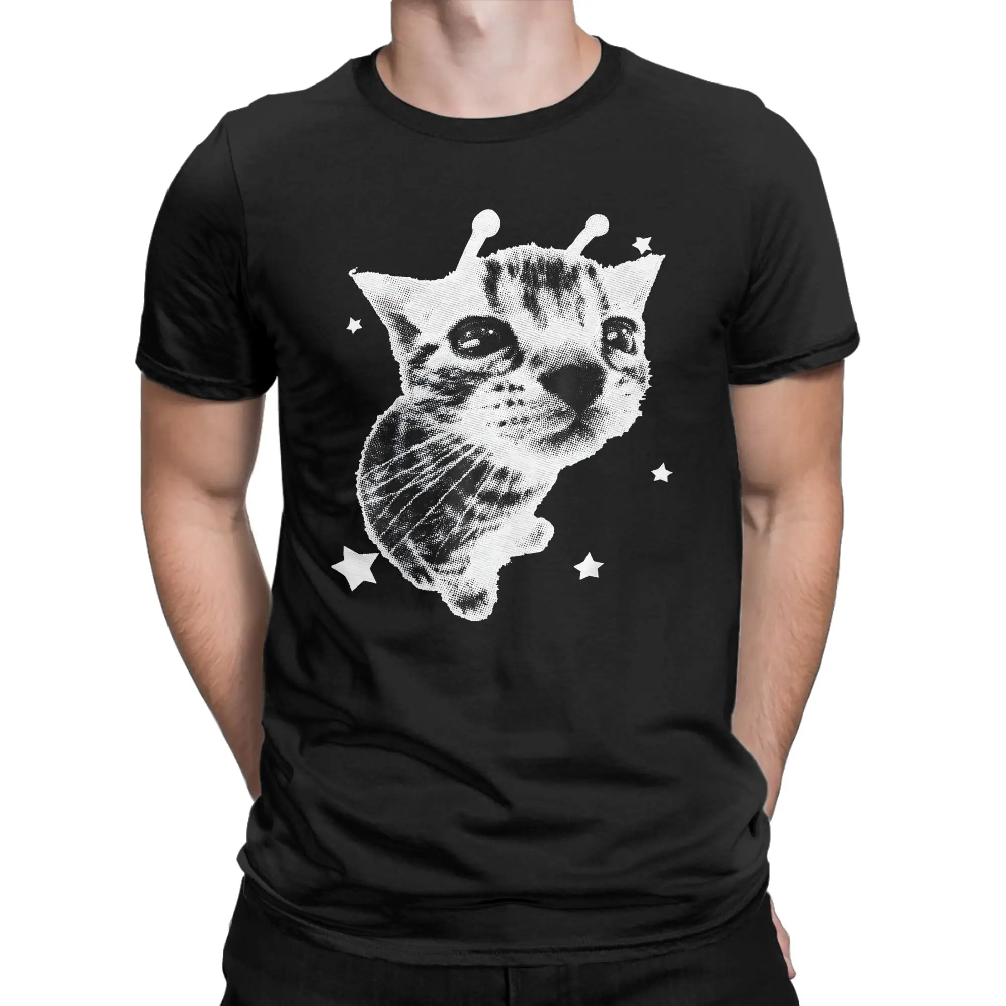 Cat Silly Alien Cat Meme Y2K Vintage Kitty T Shirt Summer Cotton T-Shirts For Man Leisure Casual Tee Shirt Short Sleeve Top Tees