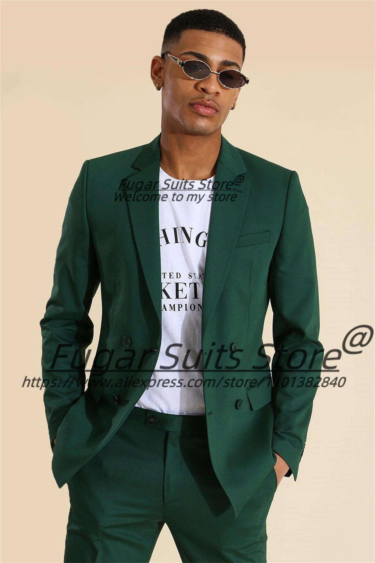 

Handsome Green Casual Men Suits Slim Fit Notched Lapel Groom Prom Party Tuxedos 2 Pieces Sets Fashion Male Blazers Costume Homme