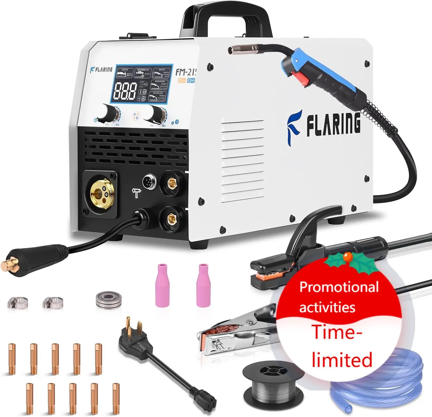 

Сварочный аппарат MIG 215А, 120В/240В, 6-в-1, многофункциональный, для сварки флюсовой проволокой, газовой сварки, ручной дуговой сварки, Lift TIG, точечной сварки, с пистолетом для подачи проволоки, для алюминия, проволока 2 фунта/11 фунтов, LED-дисплей