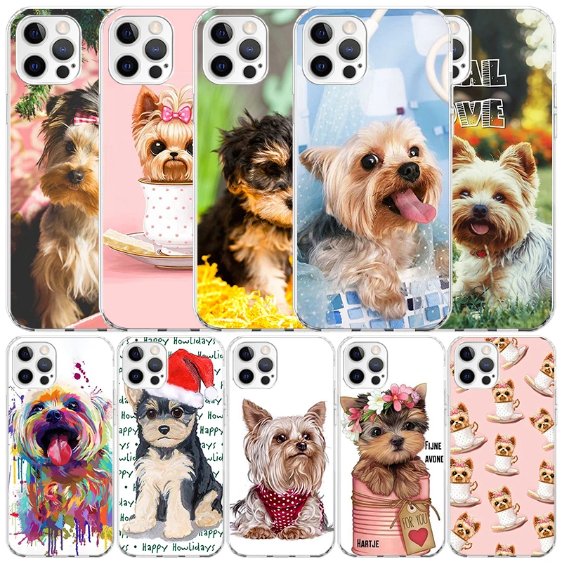 Funda de teléfono con diseño de cachorro de perro Yorkshire Terrier, carcasa trasera de TPU suave 2020 para IPhone 16, 15, 14, 13, 12, 11 Pro Max, Mini, XR, XS, X, 7 Plus, 8 + SE