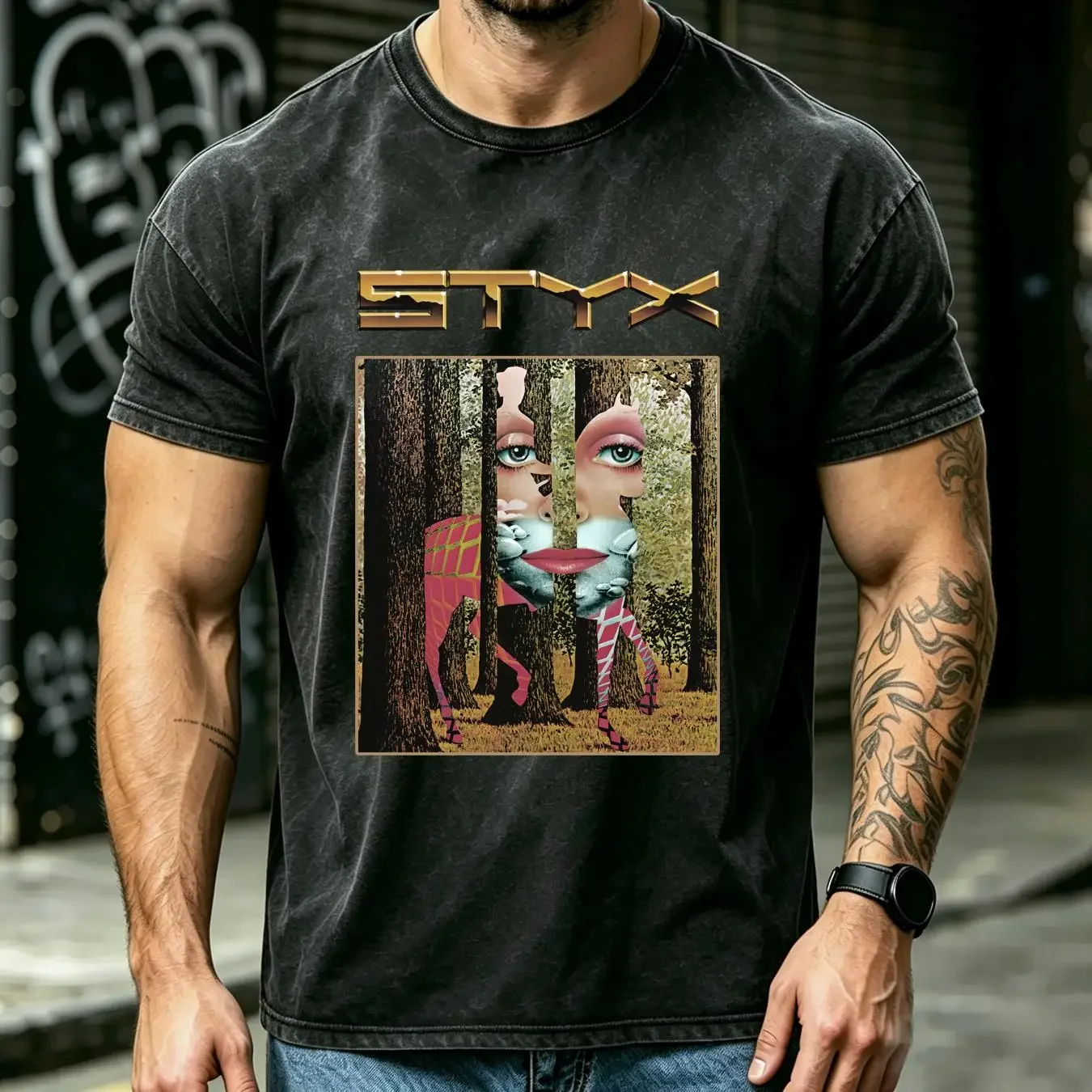 washed T Shirt Styx 1997 Grand Vintage Fans Music vintage Washed streetwear Top For Everyday Wear graphic Slightly Unisex