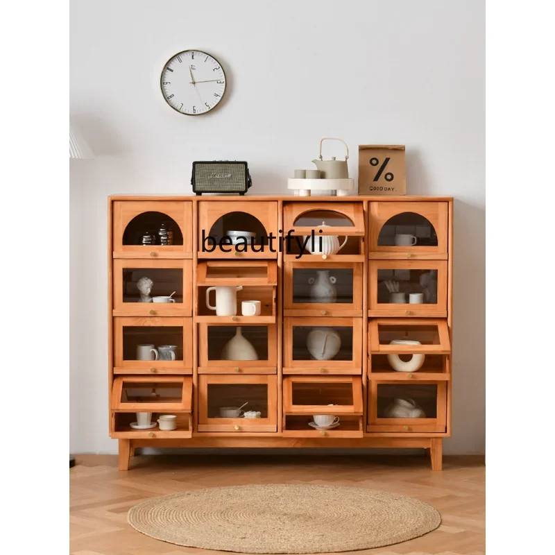 

Nordic Retro Display Cabinet Living Room Cherrywood Solid Wood Multi-Grid Chest of Drawers Hand-Made Storage Cabinet furniture