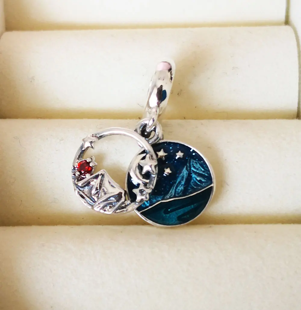 

925 Sterling Silver Accompanies Camping Under the Night Sky Charm Bead Fits All European Pandora Jewelry Bracelets Necklaces