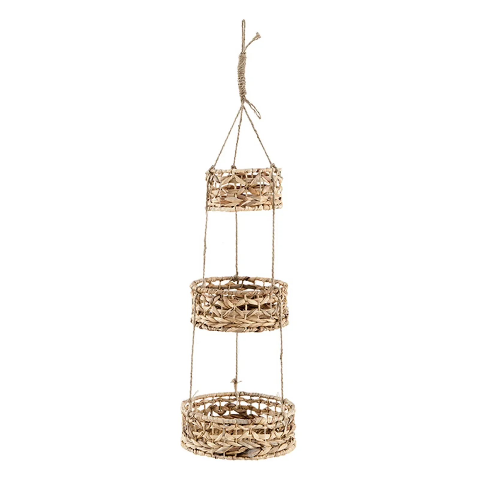 3 Tier Straw Woven Hanging Basket Hanging Basin Green Plant Fruit Storage Basket Garden Rope Flower Pot Hanging Basket