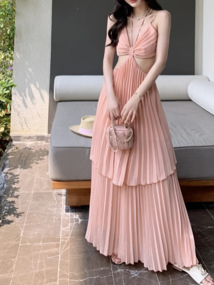 

Women Dress Long Dresses A Line Beach V Neck Sleeveless Casual Elegant Splice Irregularity Backless Slim Maxi Sling Vestidos