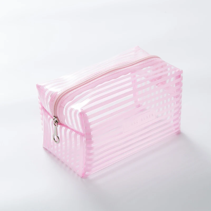 Portable Transparent Makeup Bag Fashion Striped Zipper Cosmetic Organizer Women Travel Toiletry Bag Waterproof Bag Pvc Bag