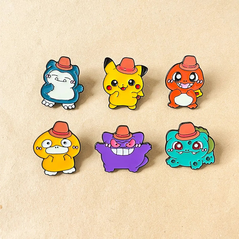

6 Pcs Pokemon Pikachu Anime Metal Badge Squirtle Charmander Bulbasaur Men Women Brooch Badge Jewelry Backpack Halloween Gift