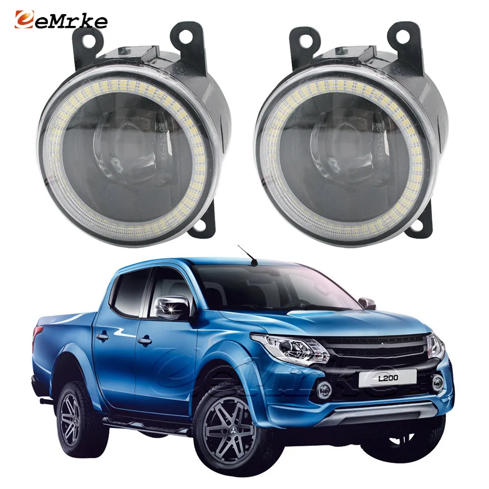 

Led Fog Lights for Mitsubishi L200 Triton Strada Strakar Barbarian 2016 2017 2018 Angel Eye DRL Daytime Running Lamp with Lens