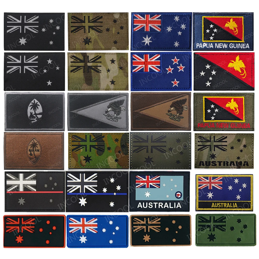 Australia New Zealand Papua New Guinea Guam Samoa Flags Embroidered PVC IR Reflective Patches Appliqued Badges Chevron