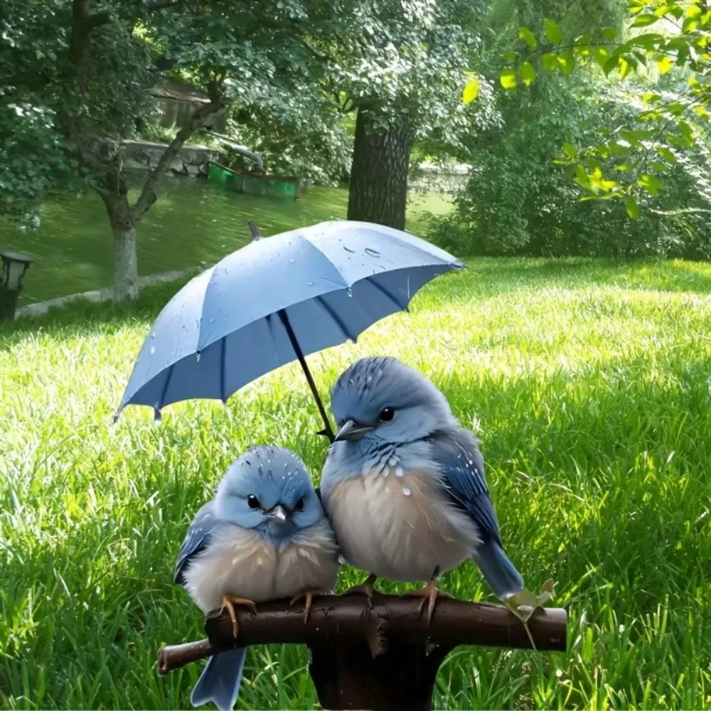 Reusable 2D Flat Design Garden Stake Waterproof Wind Resistant Blue Bird Garden Figurine Umbrella Decor Acrylic Yard Ornament