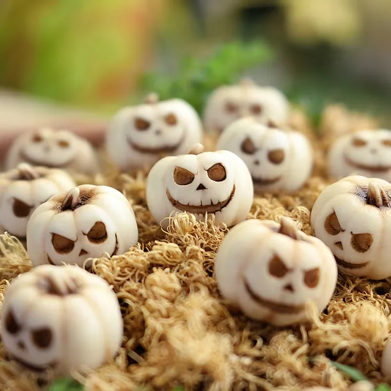 20 pieces of resin white small pumpkin decorations, creative simulation pumpkin statue props, garden miniature sculptures