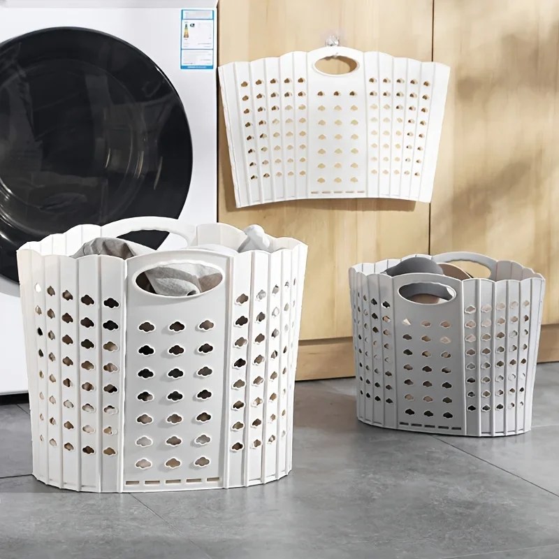 Folding Dirty Clothes Basket Plastic Hand-held Wall-mounted Clothes Storage Basket Multifunctional Portable Dirty Clothes Basket