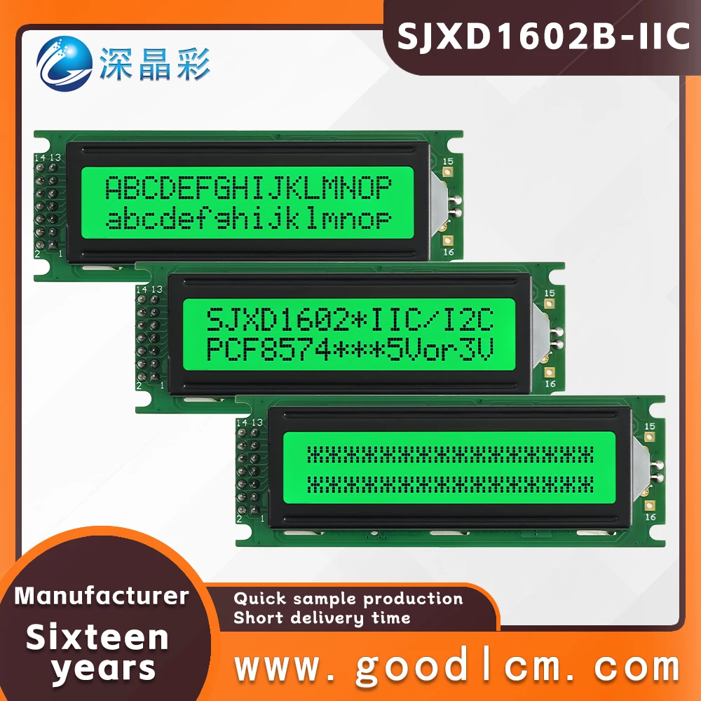 Russian language LCD 1602 screen module SJXD1602B-IIC STN Green Positive I2C/IC adapter board 16X2 character dot matrix screen