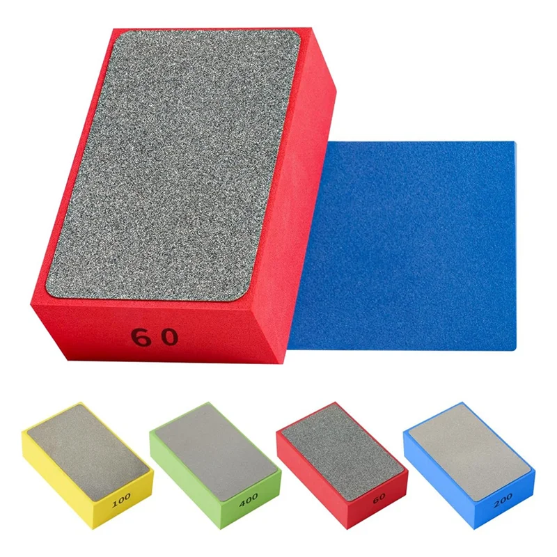 

BHBD-4Pcs Diamond Hand Polishing Pads For Tile, Glass, Wood, Marble, Diamond Sanding Block 60 , 100 ,200 ,400