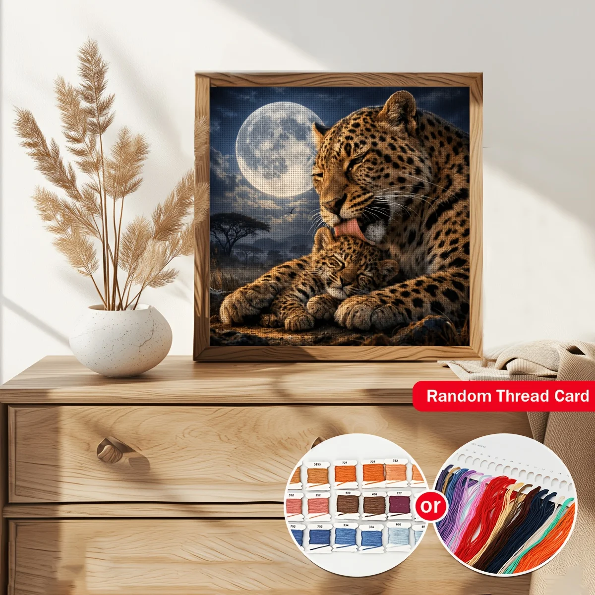1PC 36X36cm/14.17X14.17inch, 11CT Print Cross Stitch DIY Kit, Leopard Bond, Adult Beginner's Relaxed Cross Stitch