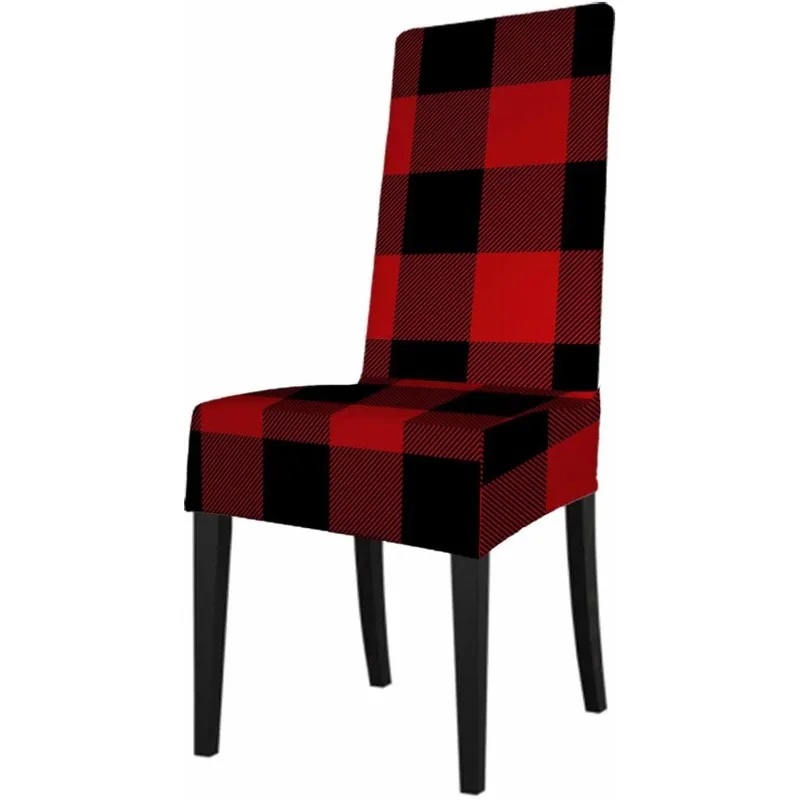 Lumberjack Plaid Checker Pattern Dining Room Chair Covers Classic Black Red Buffalo Washable for Home Restaurant Banquet