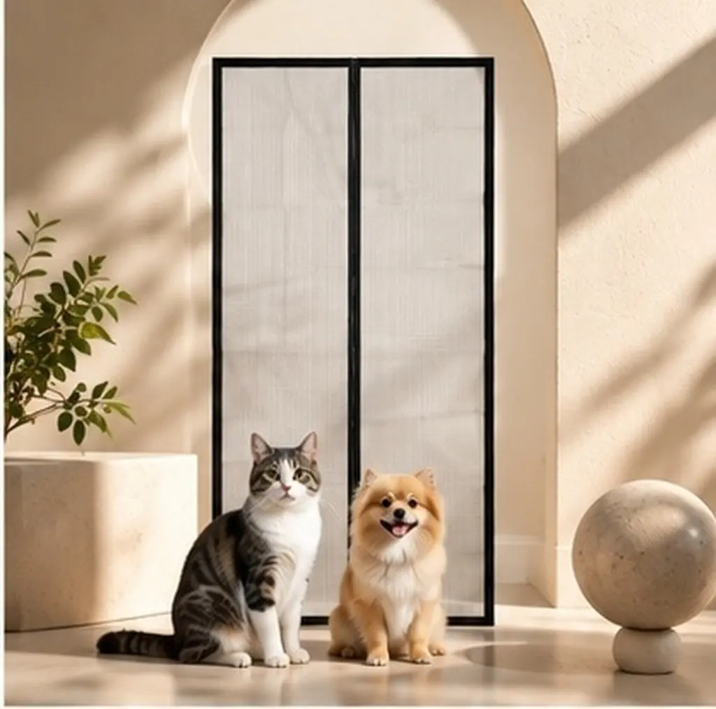 Mesh Cat Screen Door with Zipper for Indoor Outdoor Use Heavy Duty Pet Screen Installation Ventilation Pet Escape