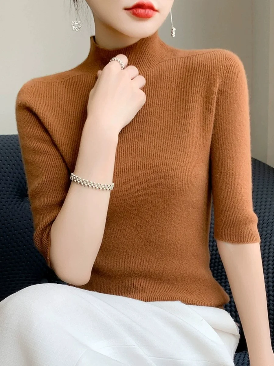 

Женский облегающий шерстяной вязаный свитер с высоким воротником Five Sve mid Sve, весенне-осенний удобный повседневный топ