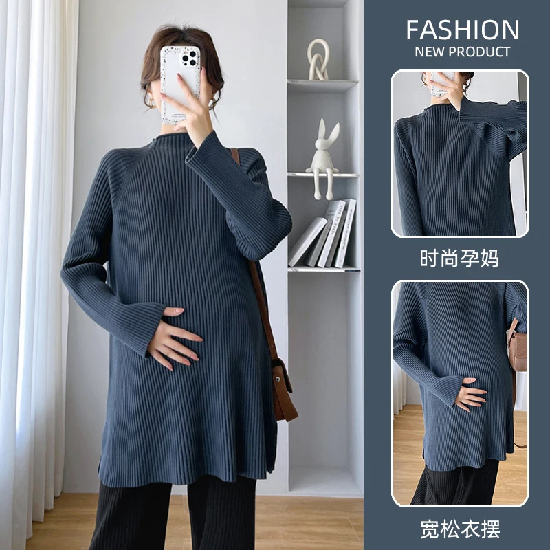 Maternity Autumn Winter Thick Warm Knitted Maternity Long Sweaters Slim Dress Clothes for Pregnant Women Fashion Pregnancy