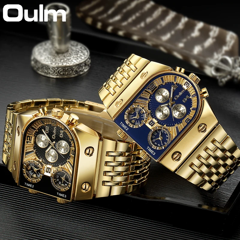 Oulm Luxury Big Size Men\'s Business Watches Three Time Zone Outdoor Sports Male Watches Casual Military Waterproof Men\'s Watches