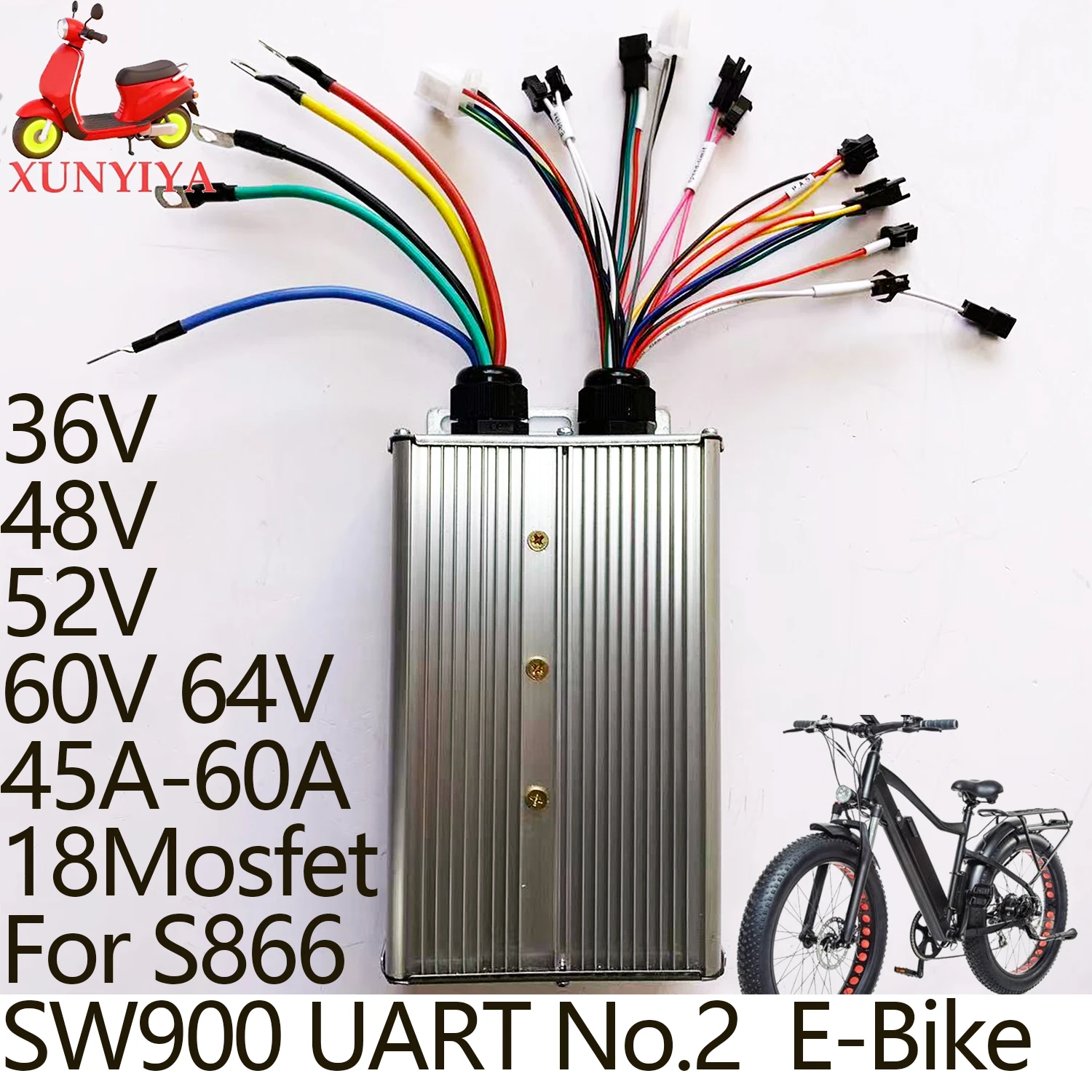 

36 В-64 В 45A-60A 2000 Вт-3000 Вт бесщеточный синусоидальный контроллер двигателя для UART No 2 SW900 S866 ЖК-панель для ремонта электронного велосипеда и горного велосипеда