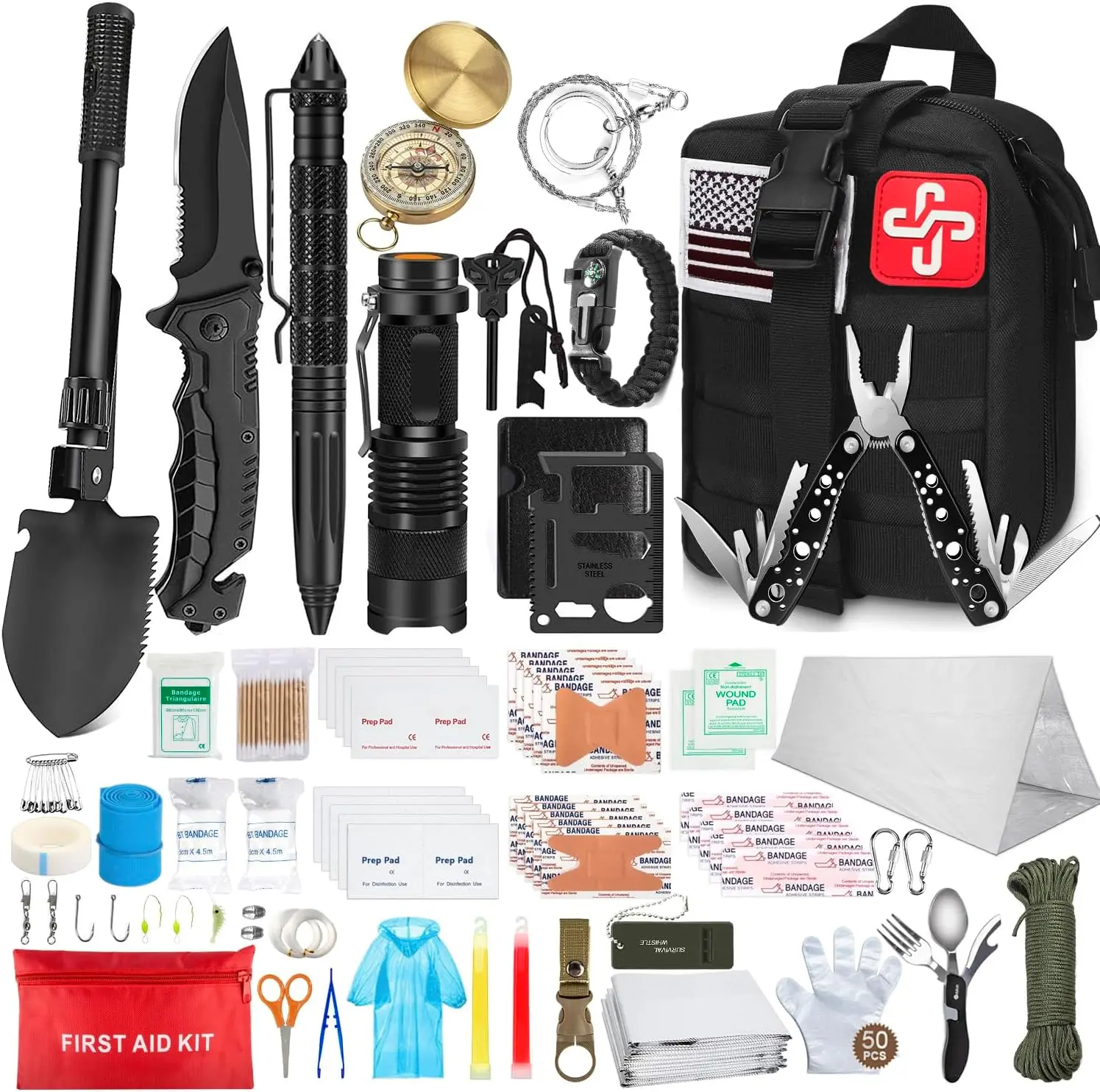 

238-Piece Emergency Survival and First Aid Kit with Tactical Pouch, Tent for Outdoor Adventures