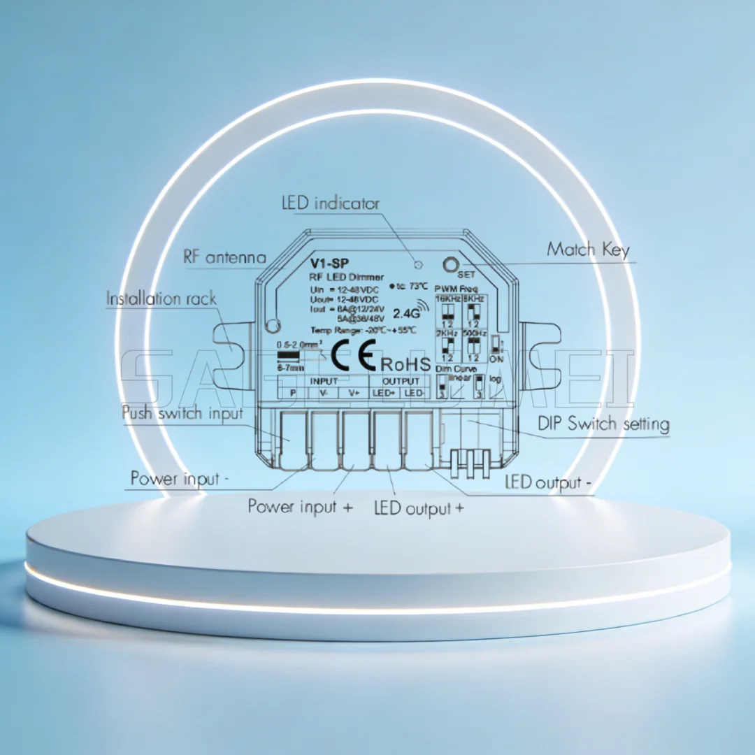 

Mini Constant Voltage 1CH*6A 12-48VDC WiFi & RF CV Controller Skydance V1-SP(WT) Tuya App LED Dimming Controller For LED Strip