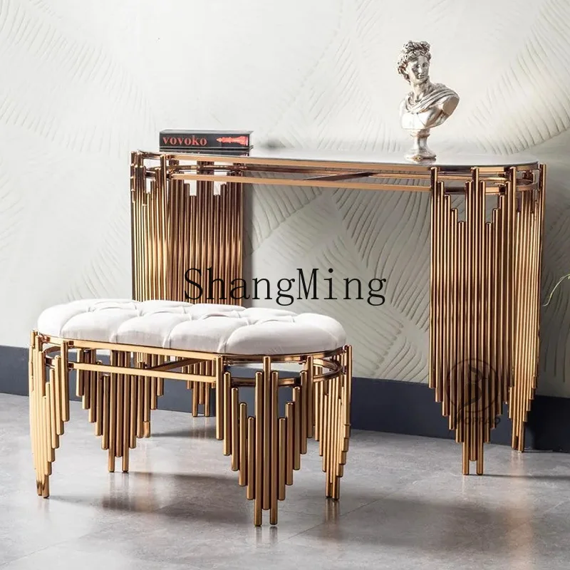 

CL Light Luxury Stainless Steel Titanium Gold Console Tempered Glass Hotel Living Room Marble Sunglasses Console Table