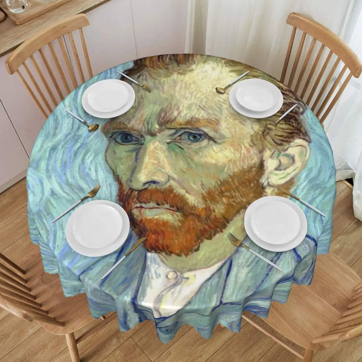 Custom Self-portrait Of Vincent Van Gogh Tablecloth Round Oilproof Table Cloth Cover for Party 60 inches