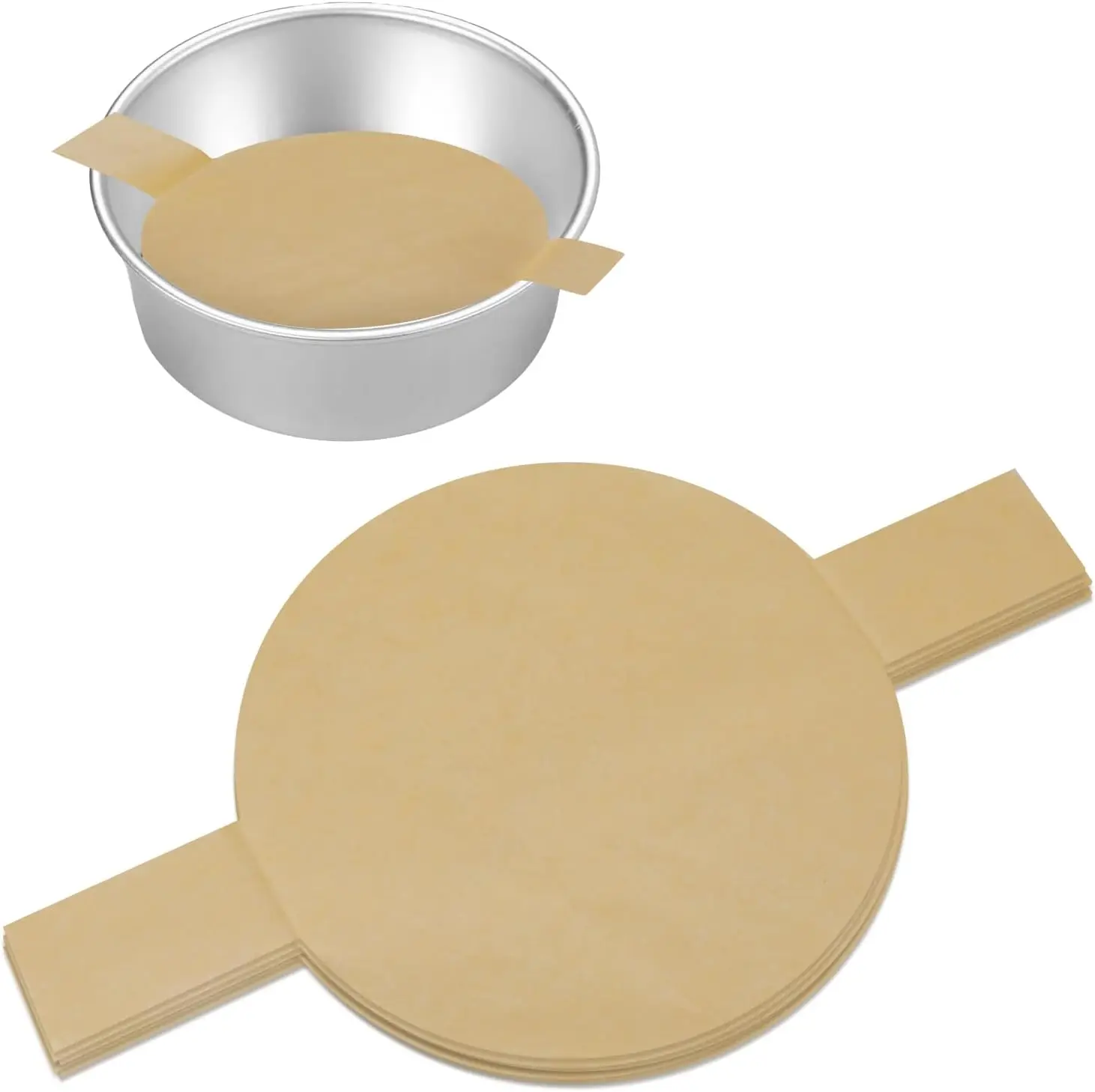 50/100Pieces Precut Circle Cake Pan Liners Round Parchment Paper Non-stick Parchment Paper with Lift Tabs for Baking