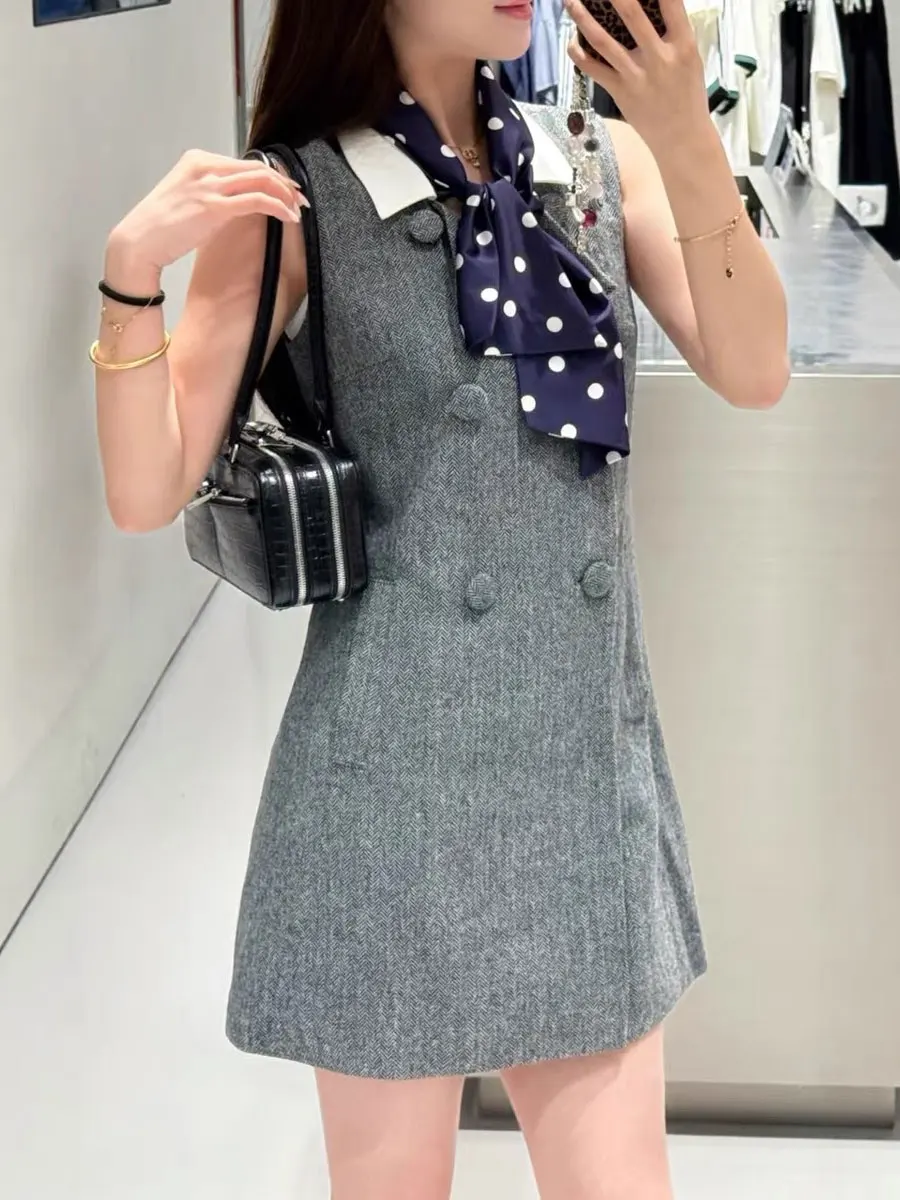 

Женский повседневный жилет из смесовой шерсти с шелковым шарфом в горошек, съемный, высококачественный, от Ele South Oil