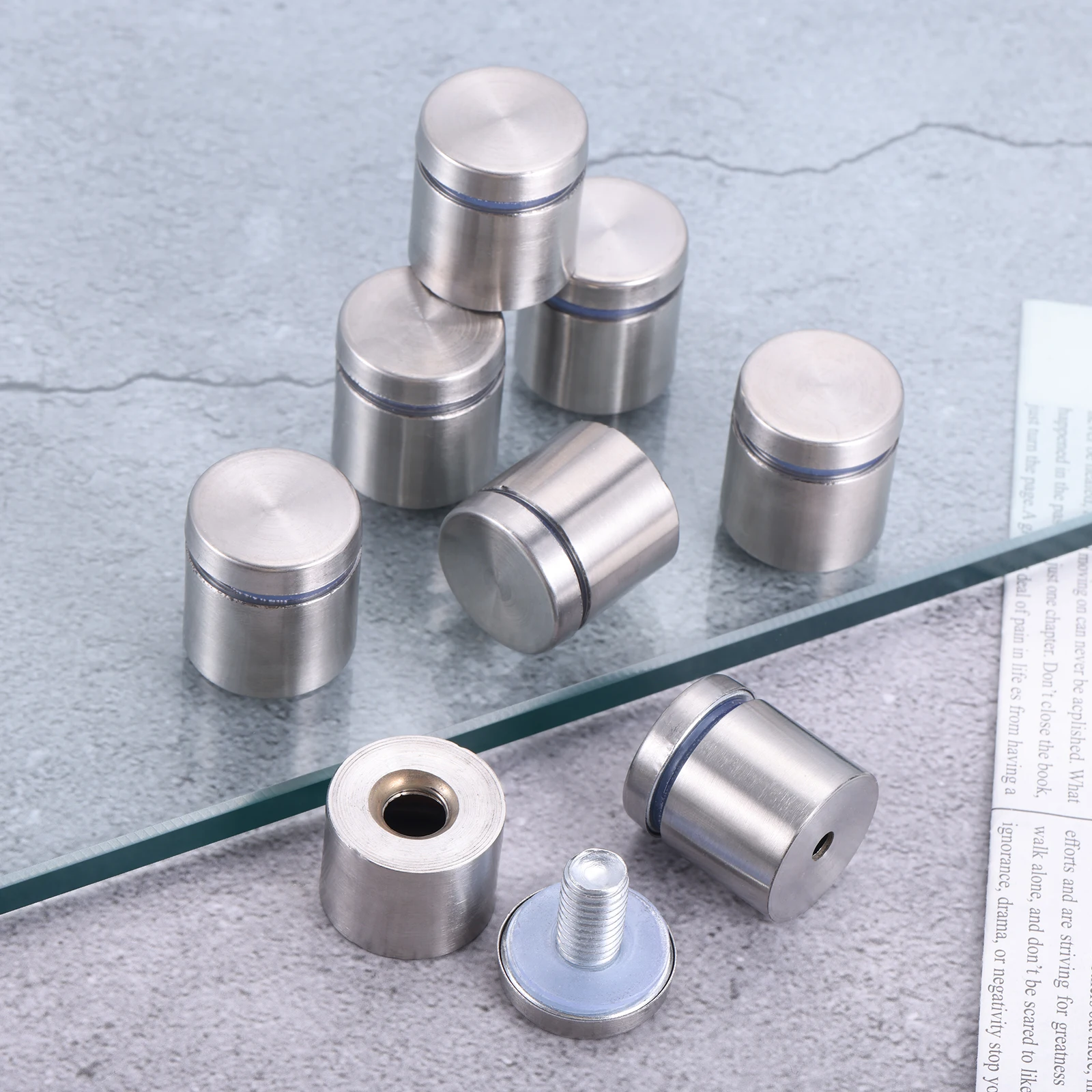 8pcs Advertising Board Standoff Screw 25x25mm Silver Stainless Steel Sign Glass Fasteners Mirror Billboard Fixing Nails Hardware