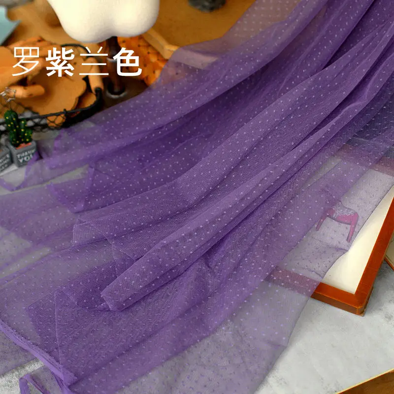 1Meter Groene Koffie Franse Dot Polka Tule Mesh Stof Mode Polyester Voile Stof Voor Party Kleding Diy Pop Accessoire doek