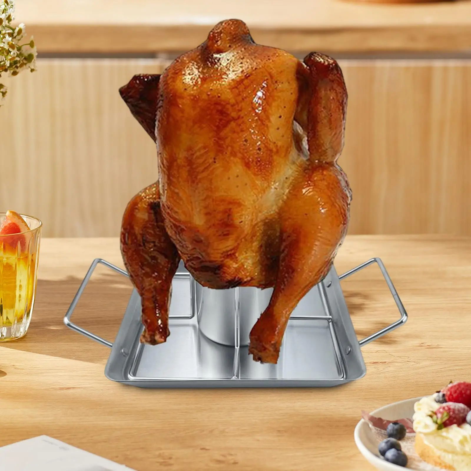 Soporte de Acero Inoxidable para Asar Pollo en Lata de Cerveza con Asas, Kit de Parrilla para Carne Asada, Set de Barbacoa para Cocina Doméstica