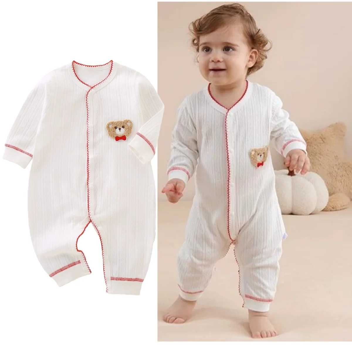 

Всесезонный милый комбинезон для новорожденных от 3 до 24 месяцев, хлопковый мягкий комбинезон с рисунком медведя для маленьких мальчиков и девочек