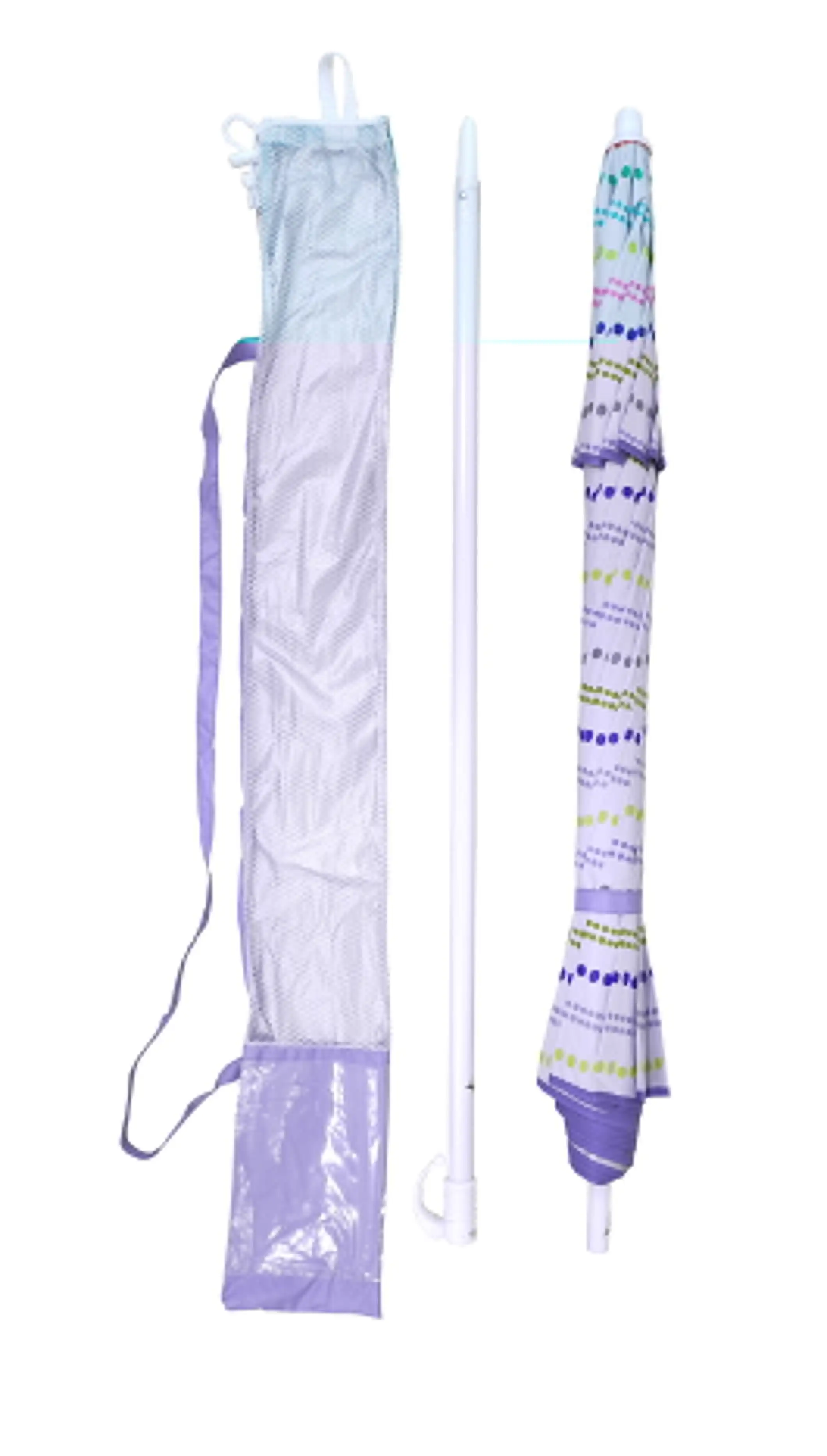 مظلة شاطئ مخططة منقطة بطول 6 أقدام بعامل حماية من الأشعة فوق البنفسجية 50+ محمولة مقاومة للرياح مع حقيبة حمل ومرساة لقضاء عائلة على شاطئ البحر