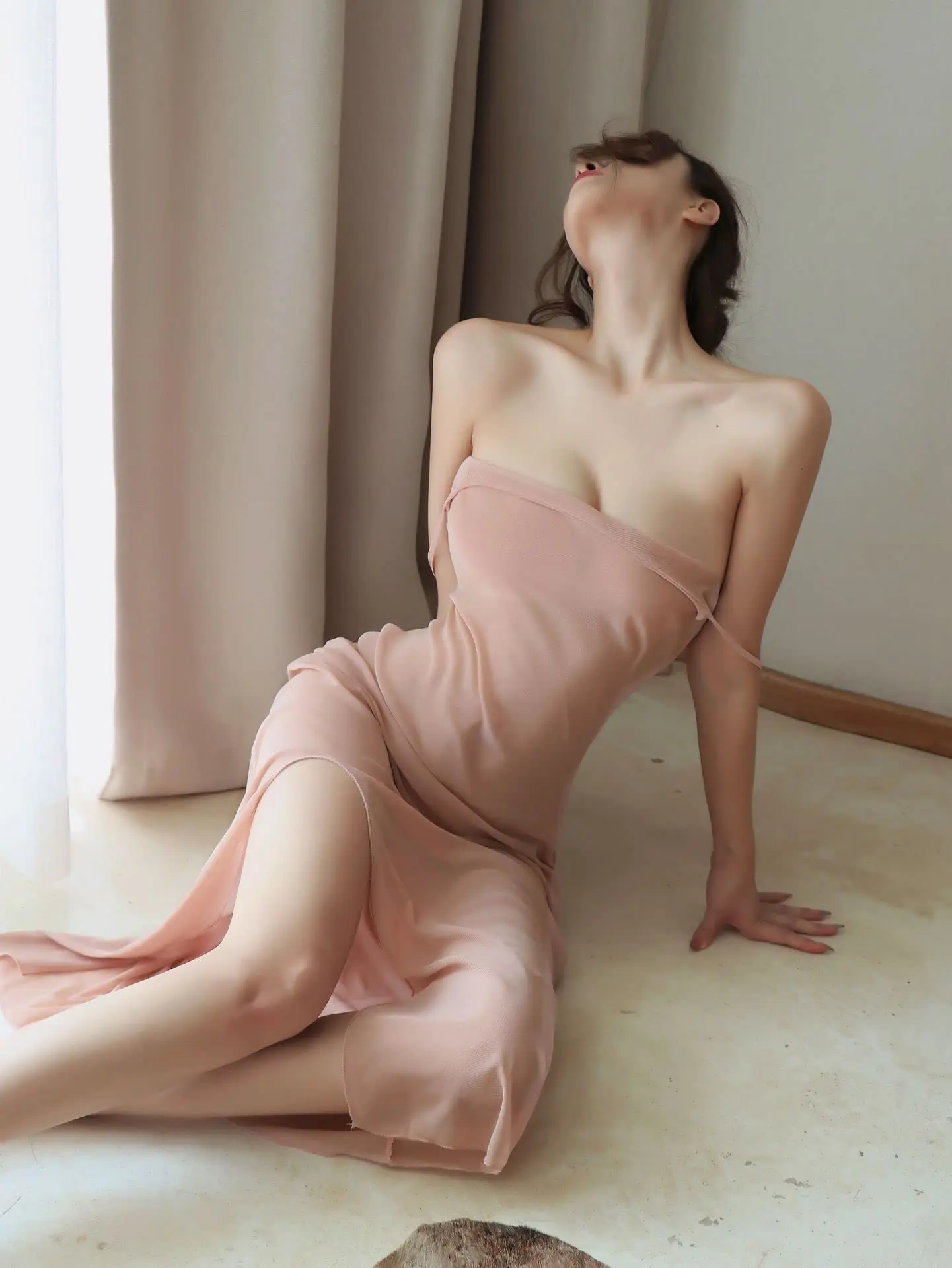 Women's Nude Slip Dress Sexy Side Slit Lingerie Dress Spaghetti Strap Bodycon Sheath Nightdress Minimalist Elegant Fashion image 3