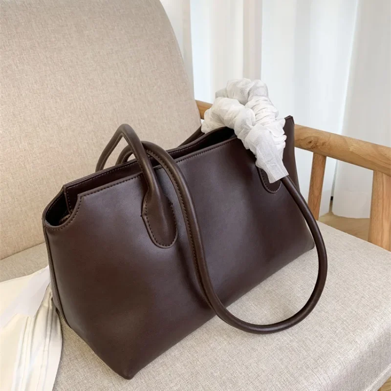 Large Capacity Tote Bag Genuine Leather Simple Long Shoulder Strap Armpit Bag for Women