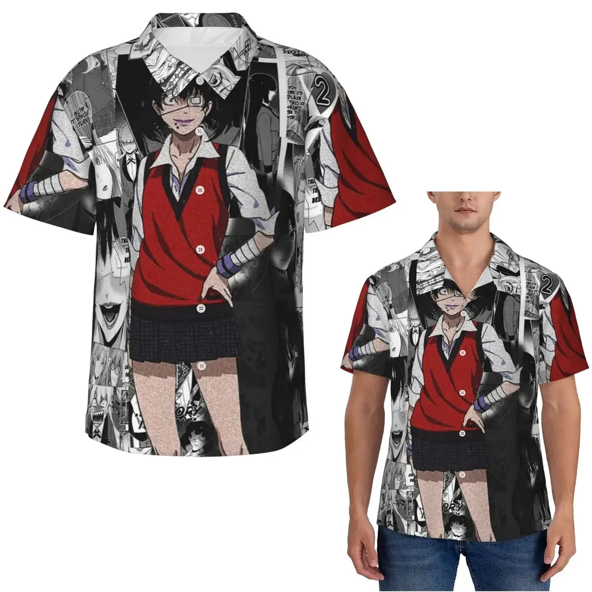 Ikishima Midari Kakegurui Japan Anime Hawaiian Shirts Fashion Men Short Sleeve Shirt for Summer Beach Men's Button Tops